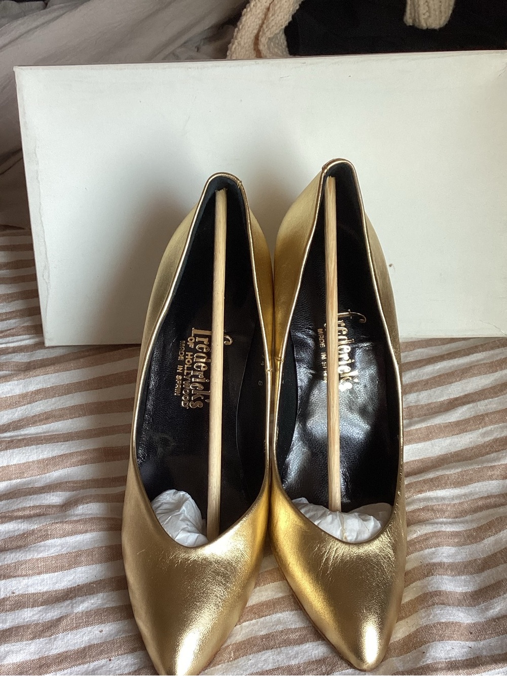 Frederick's of Hollywood Metallic Gold Pointed-Toe Pumps